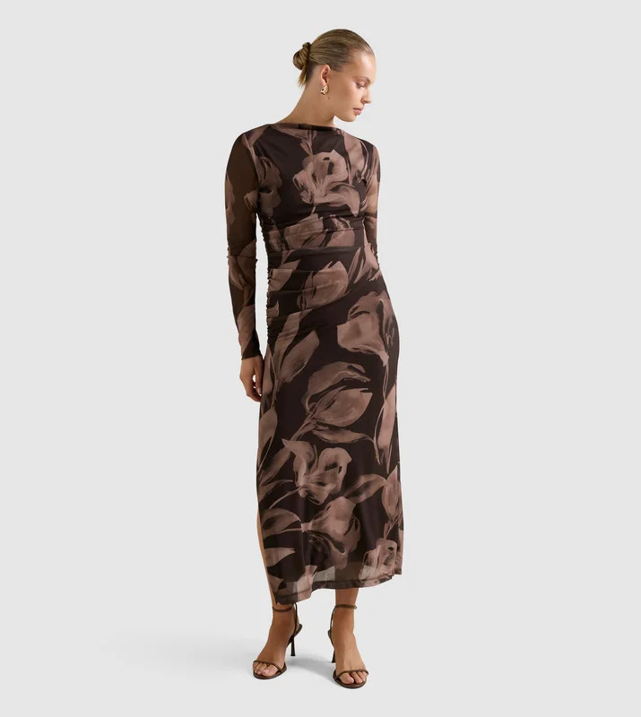 فورايفر نيو ALANNAH Mesh Long Sleeves Midi Dress